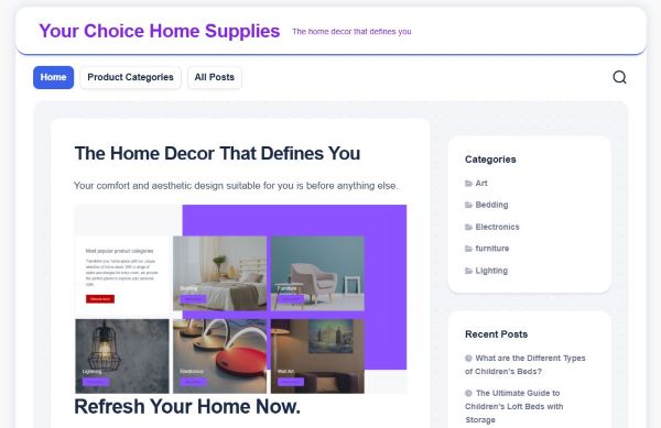 Your Choice Home Supplies

Your Choice Home Supplies" focuses on providing home decor products that emphasize comfort, style, and affordability. They offer a range of items and professional design services tailored to individual preferences. The site features blog posts and reviews on various home decor ideas and products, aiming to enhance personal living spaces. Additionally, it promotes safe transactions and a personalized shopping experience. For more details, visit their website.